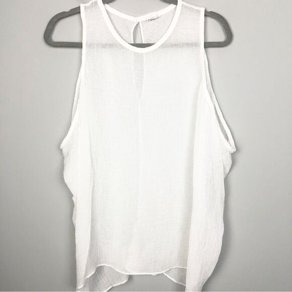 HELMUT LANG | White Sheer Tracetate Sleeveless Top Keyhole Back Women’s Size L - Picture 1 of 9